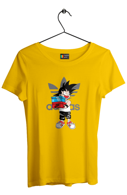 Футболка жіноча з принтом "Adidas Сон Гоку". Adidas, dragon ball, manga, son goku, адідас, аніме, гоку, манга, перли дракона, сон гоку. 2070702