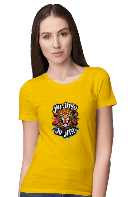 Women's t-shirt with prints Jujutsu. Animal, japan, jiu jitsu, jujutsu, leopard, martial arts, ninja, samurai, sport. 2070702