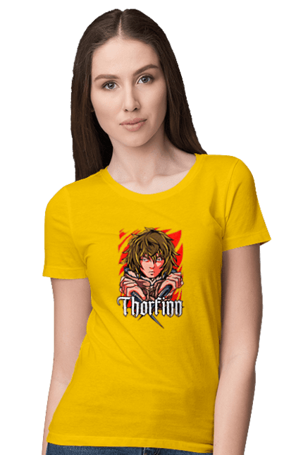 Футболка жіноча з принтом "Сага про Вінланд Торфінн". Anime, manga, thorfinn, vinland saga, аніме, манга, сага про вінланд, торфінн. 2070702