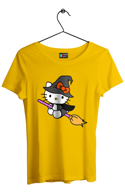 Women's t-shirt with prints Hello Kitty Halloween. Brand, cat, character, halloween, hello kitty, kitten, kitty, witch. 2070702