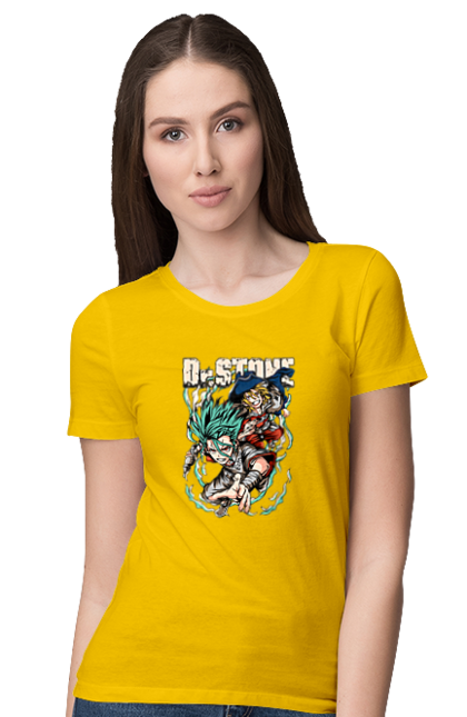 Women's t-shirt with prints Dr. Stone Senku and Ryuusui. Anime, dr. stone, ishigami, manga, ryuusui, ryuusui nanami, senku, senku ishigami. 2070702