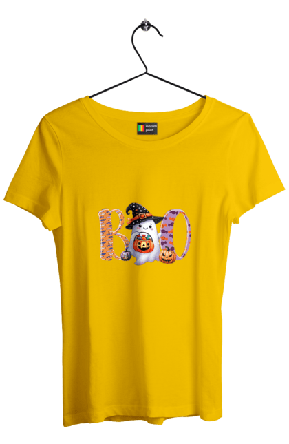 Women's t-shirt with prints Halloween Ghost. Costume, ghost, halloween, holiday, october, october 31, scary, sweets, trick or treat. 2070702