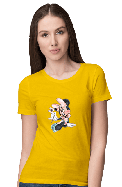 Футболка женская с принтом Минни Маус. Mickey mouse, minnie mouse, дисней, микки, микки маус, минни маус, мультфильм. 2070702