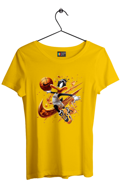 Women's t-shirt with prints Daffy Duck Nike. Cartoon, character, daffy duck, duck, looney tunes, merrie melodies, nike, warner brothers. 2070702