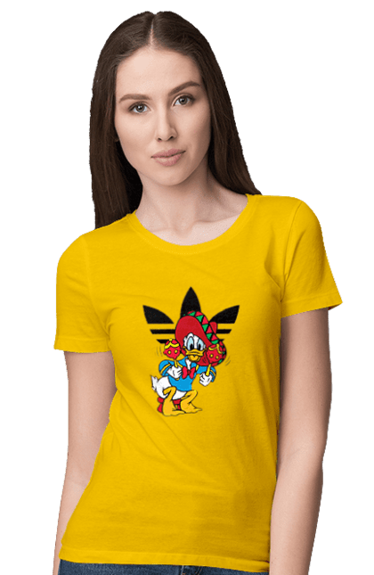 Women's t-shirt with prints Adidas Donald Duck. Adidas, animated series, cartoon, daisy duck, donald duck. 2070702