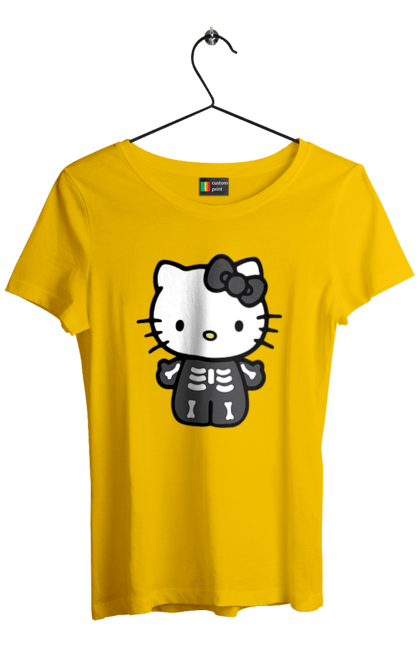 Women's t-shirt with prints Hello Kitty Halloween. Brand, character, halloween, hello kitty, kitten, kitty, skeleton, zombie. 2070702