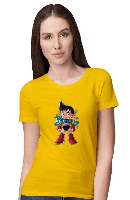 Футболка жіноча з принтом "AstroBoy". Astro boy, андроїд, аніме, манга, могутній атом, пригоди, робот, серіал, фантастика. 2070702