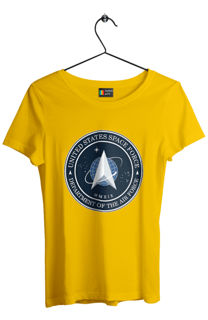 Women's t-shirt with prints United States Space Force. Emblem, political, politics, space, space force, space travel, united states, ussf. 2070702