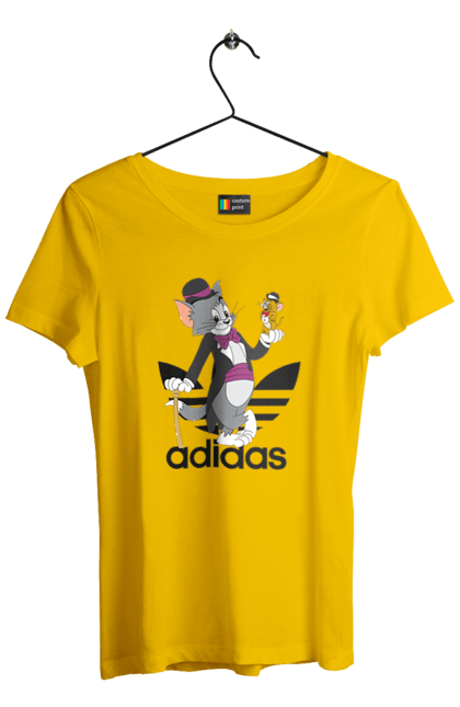 Футболка женская с принтом Adidas Том и Джерри. Adidas, tom and jerry, адидас, джерри, кот, мульт, мультсериал, мышь, том, том и джерри. 2070702