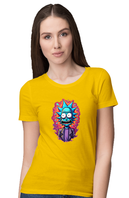 Women's t-shirt with prints Rick and Morty. Adventures, black humor, cartoon, rick, rick and morty, sci-fi, tragicomedy. 2070702