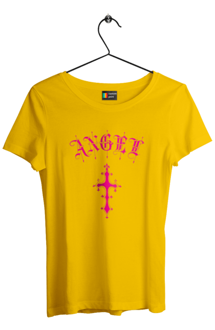 Women's t-shirt with prints Logo Angel. Angel, cross, gothic, gothick style, logo, pink. 2070702