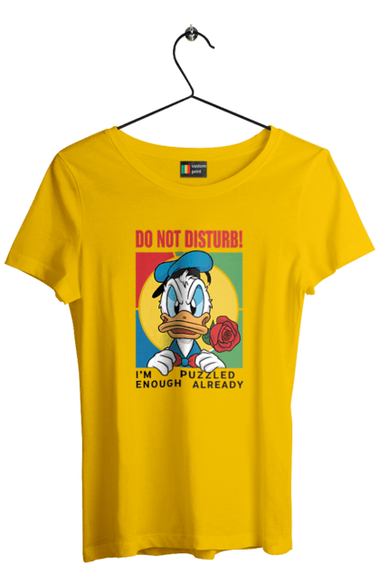 Women's t-shirt with prints Donald Duck Do not disturb!. Animated series, cartoon, disney, do not disturb, donald duck. 2070702