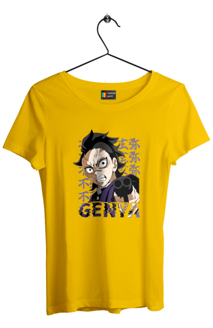 Women's t-shirt with prints Demon Slayer Genya Shinazugawa. Anime, demon slayer, genya, genya shinazugawa, kimetsu no yaiba, manga, аниме, истребитель демонов, манга. 2070702