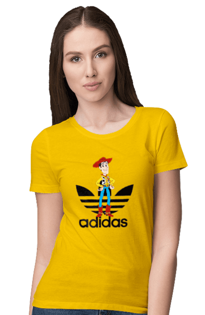 Футболка жіноча з принтом "Adidas Вуді". Adidas, toy story, woody, адідас, вуді, історія іграшок, мультфільм. 2070702