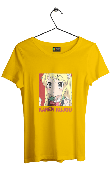 Футболка жіноча з принтом "Золота мозаїка Карен Куджо". Anime, karen kujo, kiniro mosaic, kinmoza, manga, аніме, золота мозаїка, карен, карен куджо, манга. 2070702