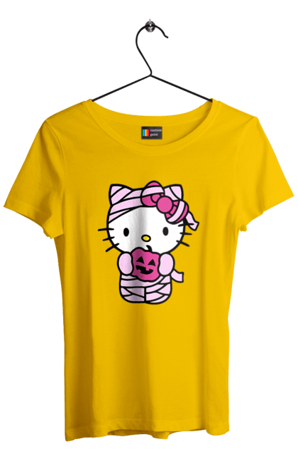 Women's t-shirt with prints Hello Kitty Halloween. Brand, cat, character, halloween, hello kitty, kitten, kitty, mummy. 2070702