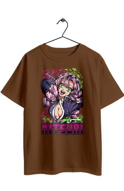 Футболка оверсайз с принтом Клинок Рассекающий Демонов Мицури. Anime, demon slayer, manga, mitsuri, mitsuri kanroji, аниме, истребитель демонов, манга, мицури, мицури канроджи. 2070702