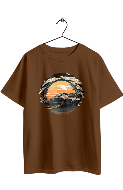 Футболка оверсайз з принтом "Додж на заході сонця". Авто, автомобіль, додж, машина, машини. 2070702