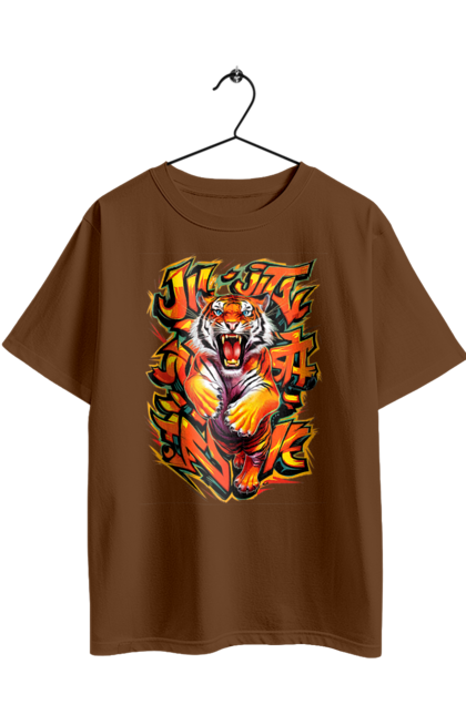 Oversized t-shirt with prints Jujutsu. Animal, japan, jiu jitsu, jujutsu, martial arts, ninja, samurai, sport, tiger. 2070702