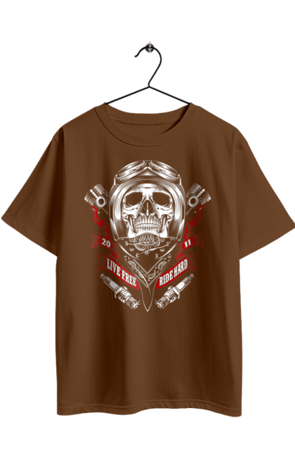 Футболка оверсайз з принтом "череп гонщик". Байкер, гонки, мотоцикл, череп. 2070702