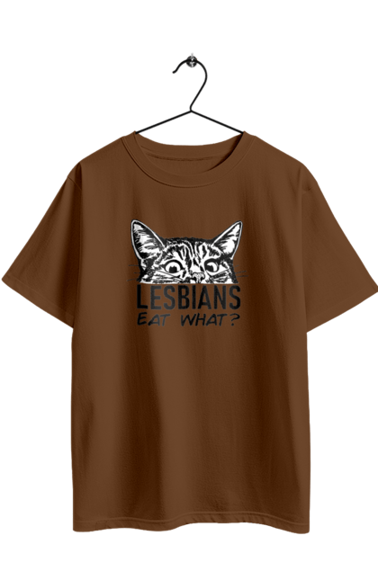 Футболка оверсайз з принтом "Lesbians eat what?". Гумор, котики, лгбт, лесбіянки, приколи, смішні написи. 2070702