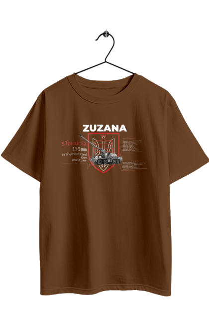 Футболка оверсайз з принтом "Zuzana (САУ) два герби (англійська)". Zuzana, гаубиця, два герби, залужний, сюзанна. 2070702