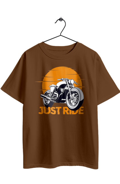 Футболка оверсайз с принтом Мотоцикл, Просто Езжай. Дорога, езда, мотоцикл. 2070702