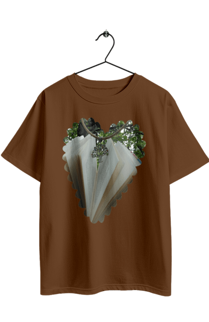 Футболка оверсайз з принтом "Книжкова валентинка". Дерево, книги, книжки, любов, прикраса, природа, серце, форма серця, читання. 2070702