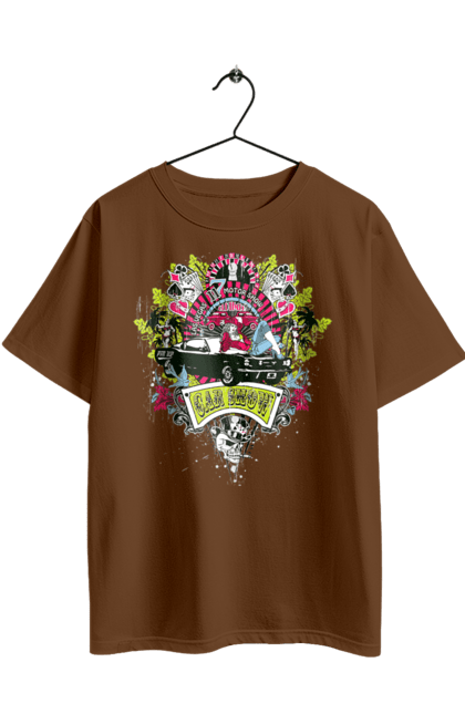 Футболка оверсайз з принтом "Автомобільне Шоу, Літо". Автомобіль, гроші, карти, пальма, шоу. 2070702