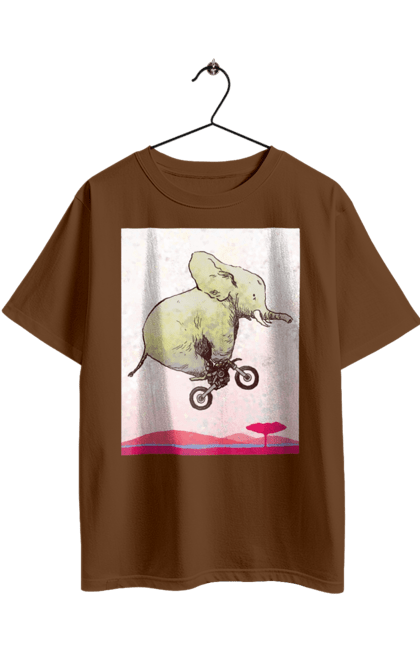 Футболка оверсайз з принтом "Слон На Мотоциклі". Мотоцикл, політ, слон. 2070702