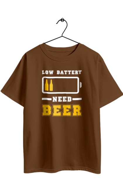 Футболка оверсайз з принтом "Low battery need beer". Алкоголь, брутальні, літні, пиво, прикольні принти, чоловічі. 2070702