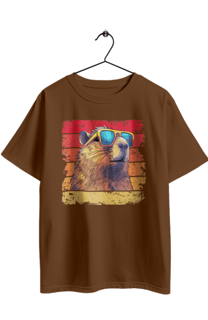 Футболка оверсайз з принтом "Капібара". Capybara, водосвинка, гризун, капібара, окуляри, тварина. 2070702