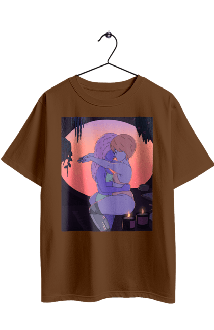 Футболка оверсайз з принтом "Фіолетові Дівчата Обіймаються". Захід, обійми. 2070702