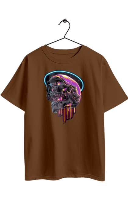 Oversized t-shirt with prints Skull. Black and white, bones, neon, scull, teeth. 2070702