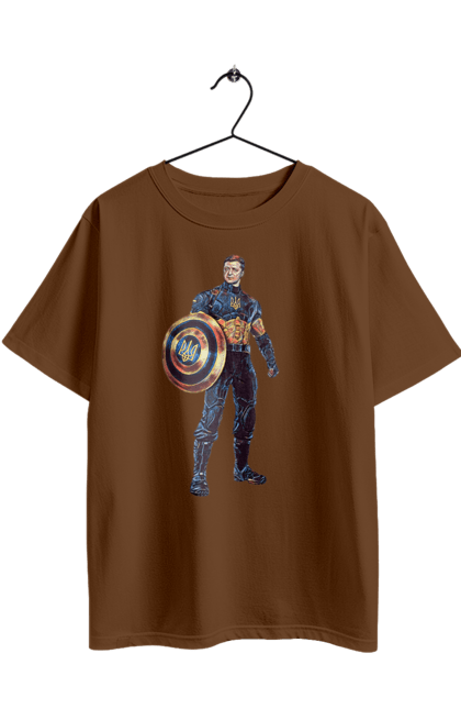 Футболка оверсайз з принтом "Капітан Україна Зеленський арт". Володимир зеленський, зеленський, капітан америка, капітан україна, україна. 2070702