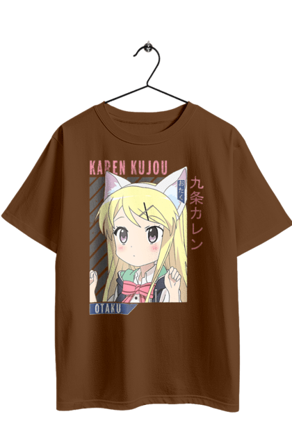 Футболка оверсайз с принтом Золотая мозаика Карен Кудзё. Anime, karen kujo, kiniro mosaic, kinmoza, manga, аниме, золотая мозаика, карен, карен кудзё, манга. 2070702