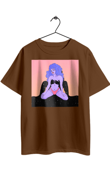Футболка оверсайз з принтом "Фіолетова Дівчина В Трусиках". Інопланетянка, у трусах. 2070702