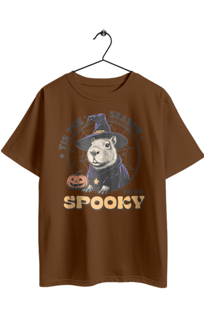 Футболка оверсайз з принтом "Капібара Хелловін". Capybara, halloween, відьма, водосвинка, гарбуз, гризун, капібара, свято, тварина, хелловін. 2070702