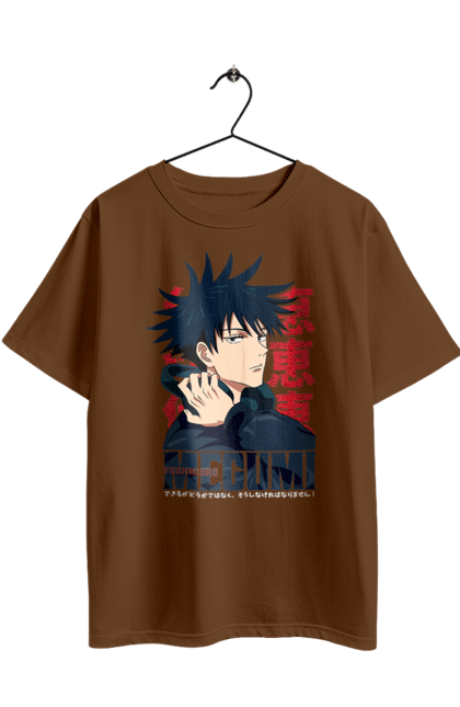 Oversized t-shirt with prints Jujutsu Kaisen Megumi. Anime, dark fantasy, fushiguro, fushiguro megumi, jujutsu kaisen, magic battle, manga, megumi, mystic. 2070702