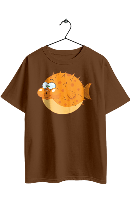 Футболка оверсайз з принтом "Помаранчева Риба Фугу". Риба, фугу. 2070702