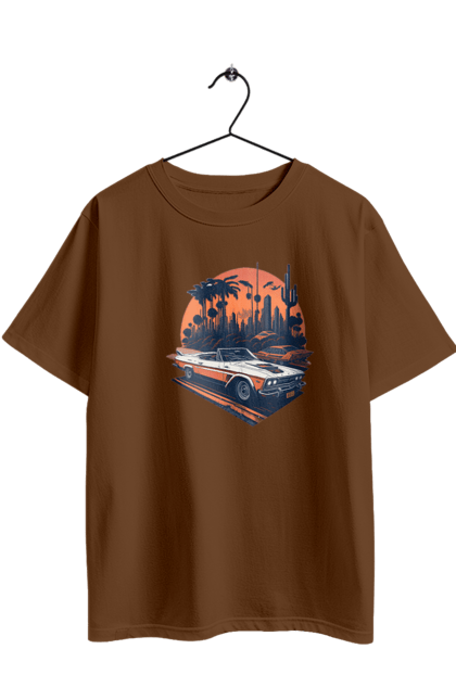 Футболка оверсайз з принтом "Гарне авто на закаті". Авто, закат, захід сонця, солнце, сонце. 2070702
