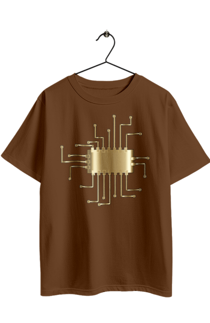 Футболка оверсайз з принтом "Золотий Чіп". Айті, айтішник, гик, золотий, золото, інженер, кібернетика, код, комп, комп’ютерник, кристал, мікросхема, програміст, професія, розробник, чіп. 2070702