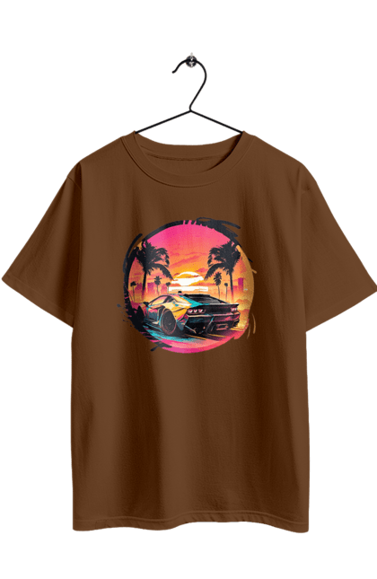 Футболка оверсайз з принтом "Ламборджині Ретровейв". Авто, автомобиль, ламба, ламборджині, машина, машини, ретровейв. 2070702