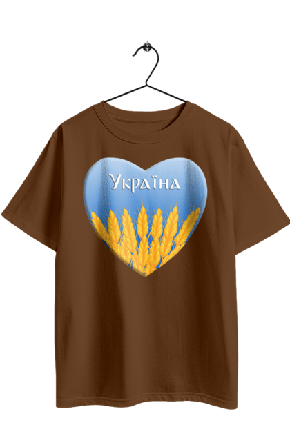 Футболка оверсайз з принтом "Серце з колосками Україна". Воля, колоски, небо, перемога, прапор україни, пшениця, серце, символ україни, україна. 2070702