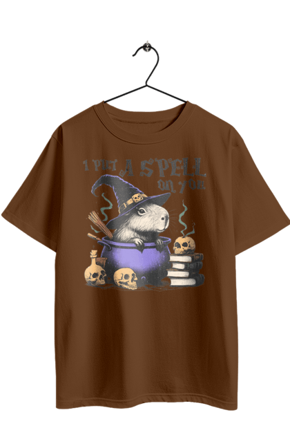 Футболка оверсайз з принтом "Капібара Хелловін". Capybara, halloween, відьма, водосвинка, гарбуз, гризун, капібара, свято, тварина, хелловін. 2070702