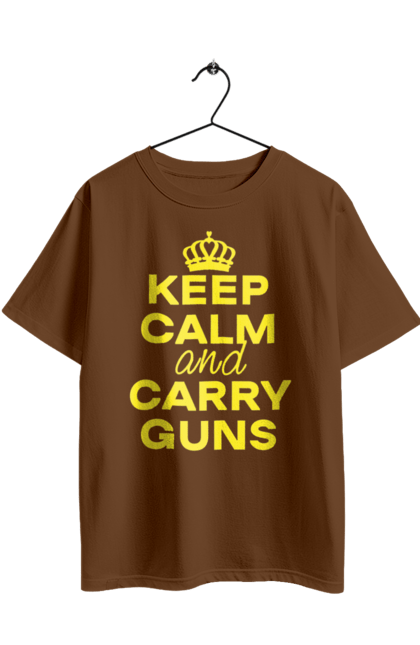 Футболка оверсайз з принтом "Зберігайте Спокій та Носіть Зброю". Брутальні, зберігайте спокій, меми, носіть зброю, популярні, прикольні, тексти, тренди. 2070702