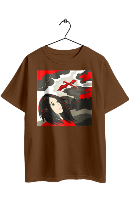 Футболка оверсайз з принтом "Дівчина та дракон". Дівчина, дракон, романтика, фентезі. 2070702