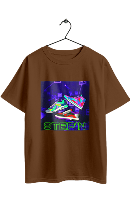 Футболка оверсайз з принтом "Step`n". Віртуальні кросівки, крипта, криптовалюти, нфт, нфт кросівки, солана, степен. 2070702