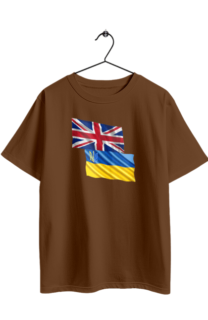 Oversized t-shirt with prints Flag United Kingdom, Flag Ukraine, Support Ukraine. Flag united, flag united kingdom, global peace, great britain, kiev, national colors, national team, peace for ukraine, proud grandpa, support ukraine, ukraine, ukraine flag, ukraine war, united kingdom, war, zelensky. 2070702
