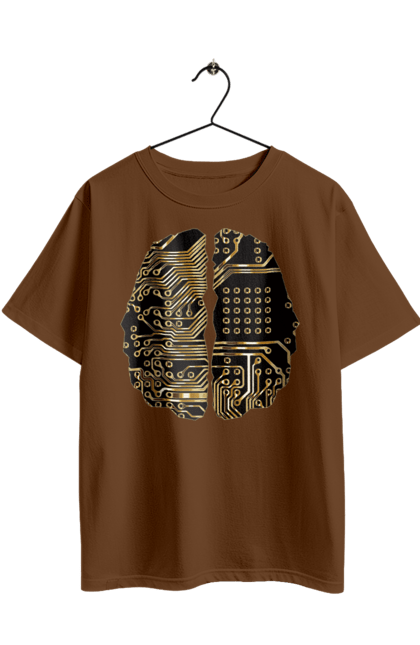 Oversized t-shirt with prints It Brain. Brain, chip, code, comp, computer, crystal, cyber, cybernetics, cyborg, developer, engineer, geek, gold, golden, it, it specialist, knowledge, mind, printed circuit board, profession, professional, programmer. 2070702